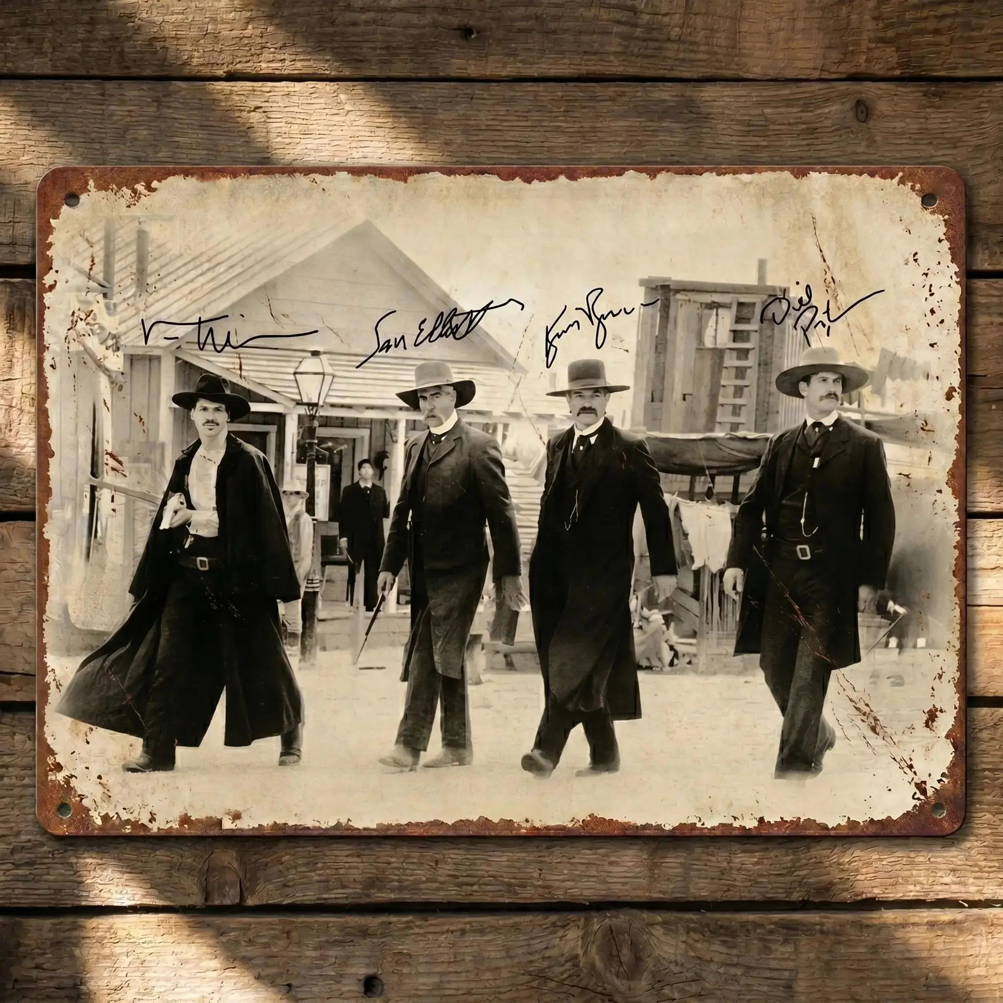 Tombstone Western Film Retro Tin Sign, 8×12 in Farmhouse Antique Lightweight Artwork, Weathered Brothers Wall Plaque, Wild West Cowboy Decor for Tavern & Man Cave, Ideal Gift for Rustic Home Supplies