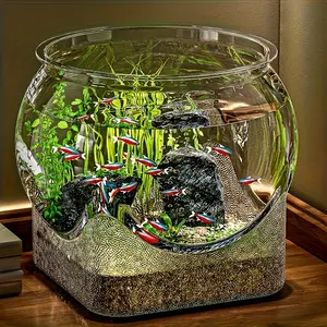 Durable transparent circular aquarium Fishbowl - easy to clean design, suitable for freshwater fish, fighting fish, peaRooster fish - home/office decoration, no need for electricity