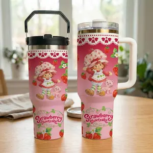 Strawberry Shortcake 40oz/30oz Tumbler  Cute Pink Aesthetic Cup Handle – Stainless Steel Travel Mug, Perfect Gift for Girls