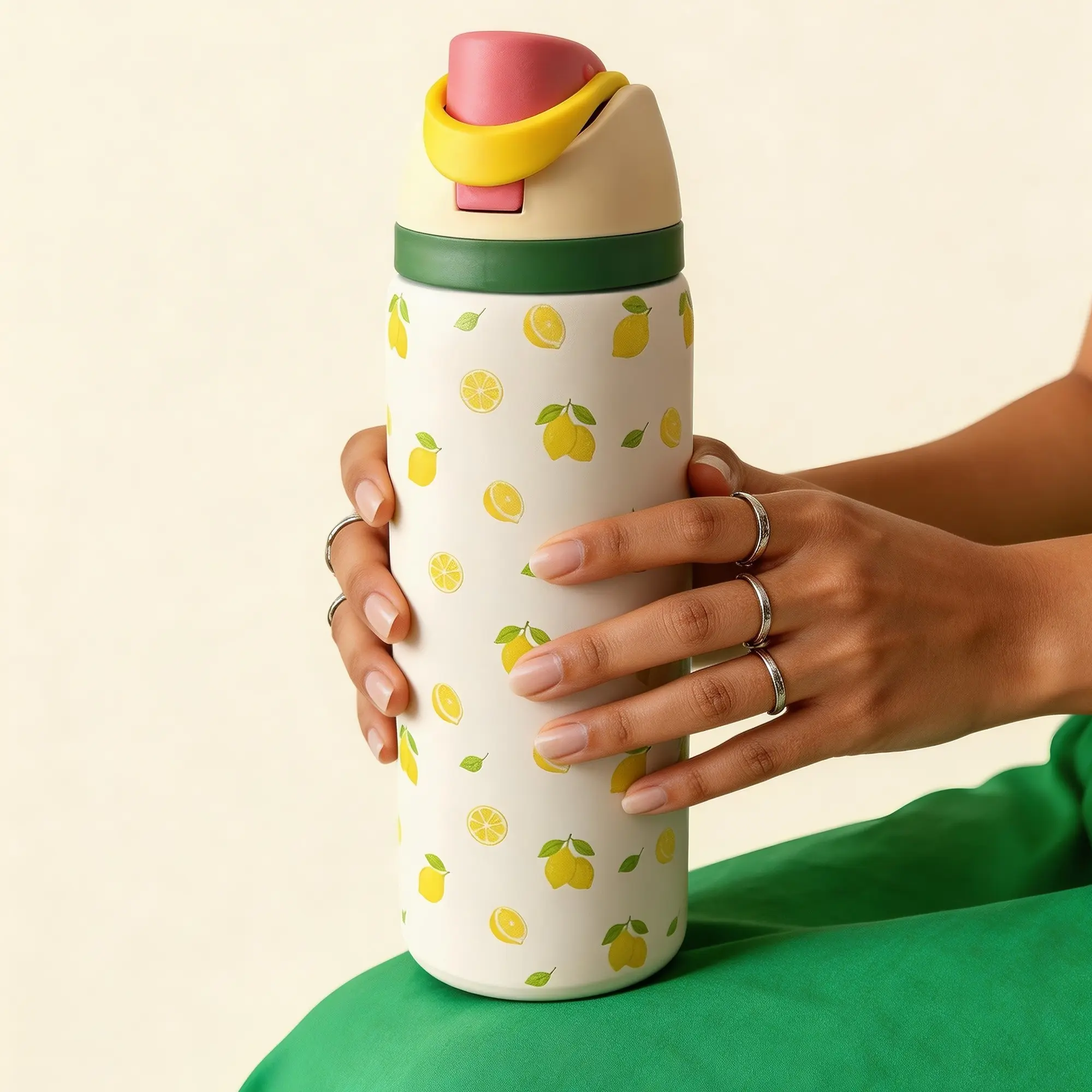 Double Layer Stainless Steel Insulated Cup, Insulated Travel Cup, Tumbler, Flasks, Drinkware, Lemon Element Design, Ideal for Cold Beverages & Hot Drinks, Perfect Gift for Any Occasion