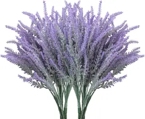 10 Bundles Artificial Lavender Fake Flowers Faux UV Resistant Plastic Plants for Home Wedding Kitchen Garden Patio Window Box Office Table Centerpieces Indoor Outdoor Decor #GLOBAL PICKS