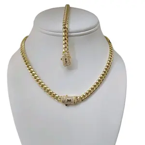 2026 New  Set Monaco Vacuum-gold Plated 14k Hypoallergenic Bracelet  Miami Cuban Link Chain Hip Hop Necklace and Bracelet with 5A+ Canada  Zircon CZ Jewelry Fashionable Accessory Valentines Gifts for GF Men Women Mexico & Micro chains design buckle unisex