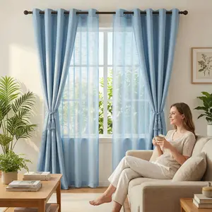 Summer Vibes, 34x95 Inch 4pcs Blackout and Sheer Curtains for Living Room Bedroom Linen Blackout Curtains, Grommet Luxury Black Out Curtains for Windows Apartment L69 L12