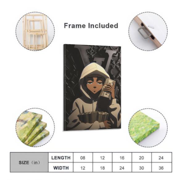 Wealth Motivation Wall Art Posters, Street Style "Cash King" Decor Paintings, Anime Hooded Boy Canvas Prints, Hip-Hop Money-Themed Decorations for Bedroom, Living Room, Study & Gaming Room