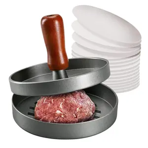 Burger Press Patty Maker Stainless Steel Hamburger Patty Press Mold  Handle Non-Stick with 100 Patty Papers