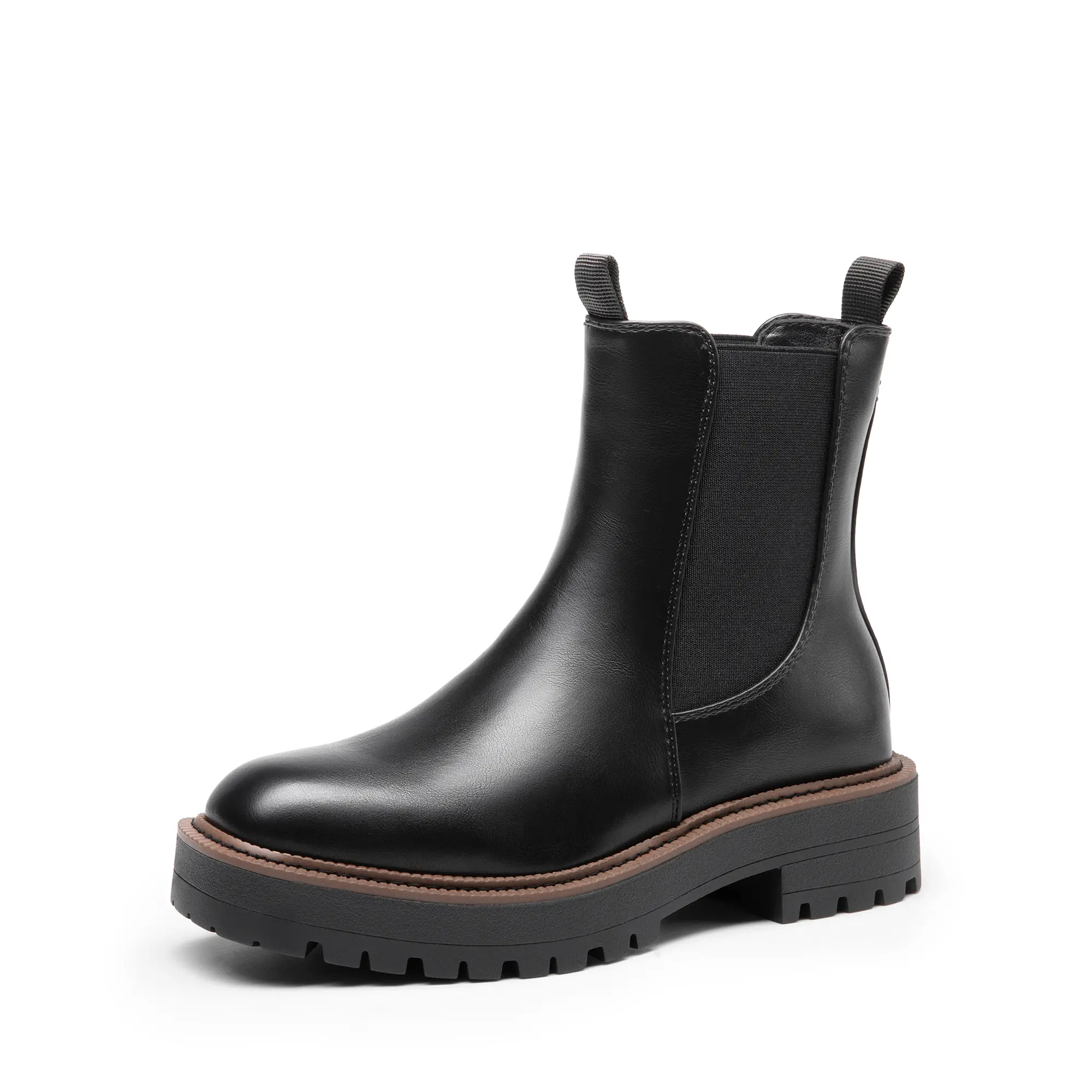 Dream Pairs Women's Chelsea Ankle Boots, PU Leather Slip-On Platform, Low Chunky Heel with Lug Sole for Walking, Walking Shoes, Heeled Booties