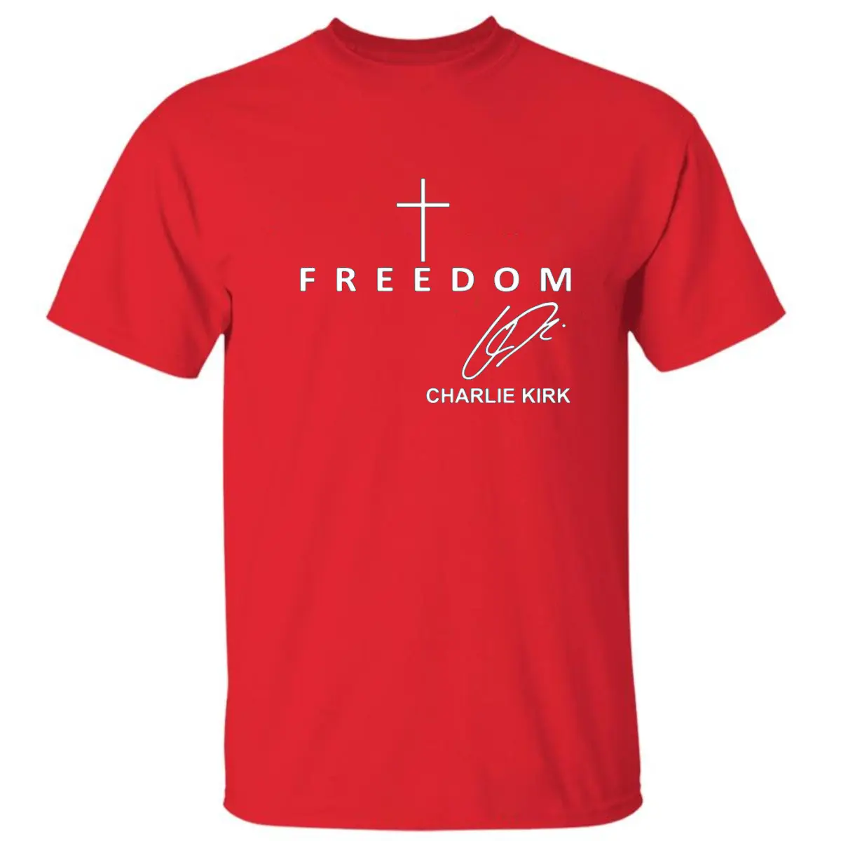 Freedom Cha.lie Signature T-Shirt, red shirt Patriotic, We wear red C.Kirk birthday October 14 Memorial shirt, Freedom Cross Shirts, For Men, For Women