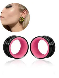 Vanku 2pcs Dual Color Stainless Steel Horn Ear Tunnels, Ear Gauge Tunnels for Hoops, Unisex Anti-Allergy Ear Plugs, Fashion Punk Jewelry Gift for Women & Men