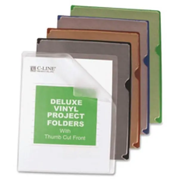 C-Line CLI Series Deluxe Vinyl Stationary Folders - Colored Backs, Embossed Finish, Super Heavyweight, 8.5 in. x 11 in., Thumb Cut Front, Easy Access, Storage Organization, 35-BX, AST