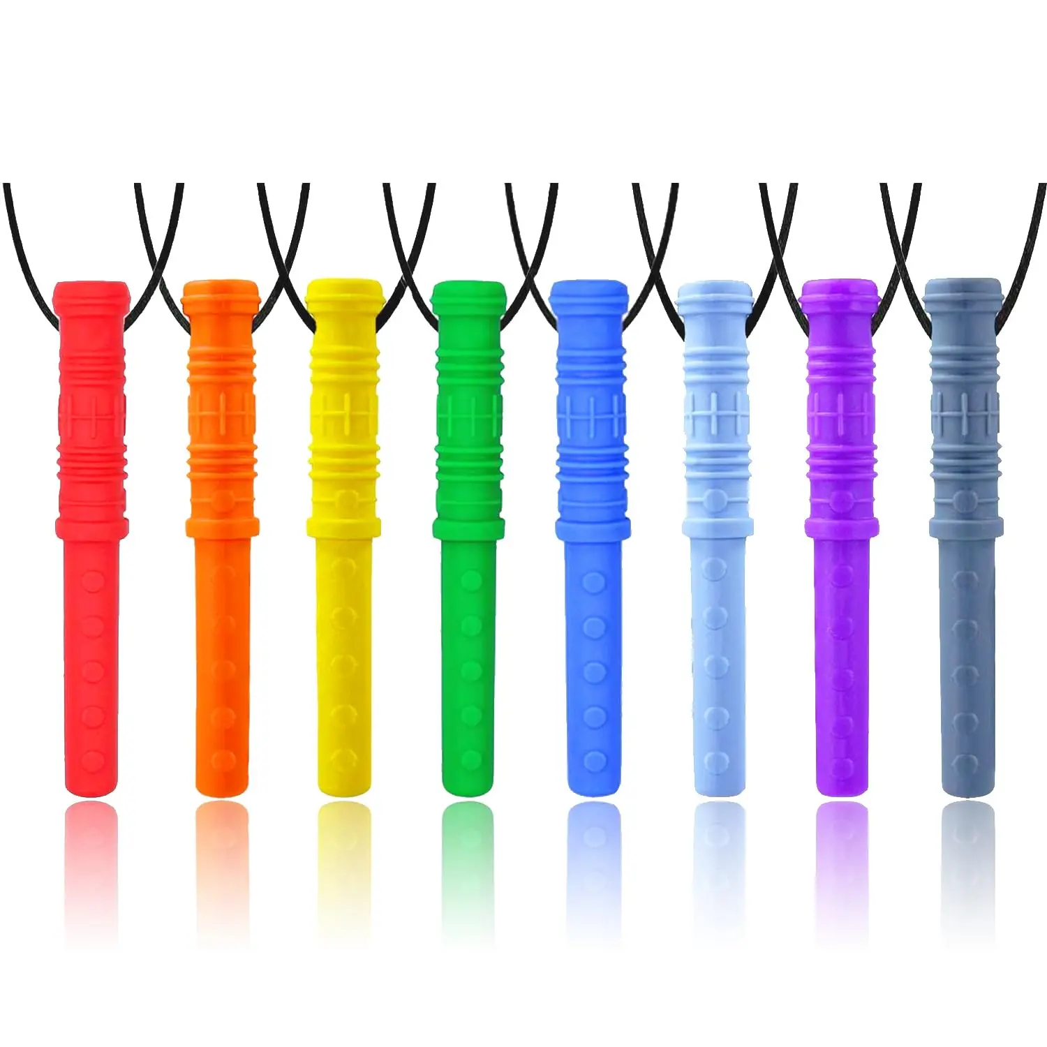 JNS24 Sensory Chew Necklace , 8 Pack Cylinder Chew Necklaces for Sensory Kids and Adults, Made from Food Grade Silicone for Autistic, ADHD, Oral Motor Boys and Girls Children Adult (Rainbow Color)
