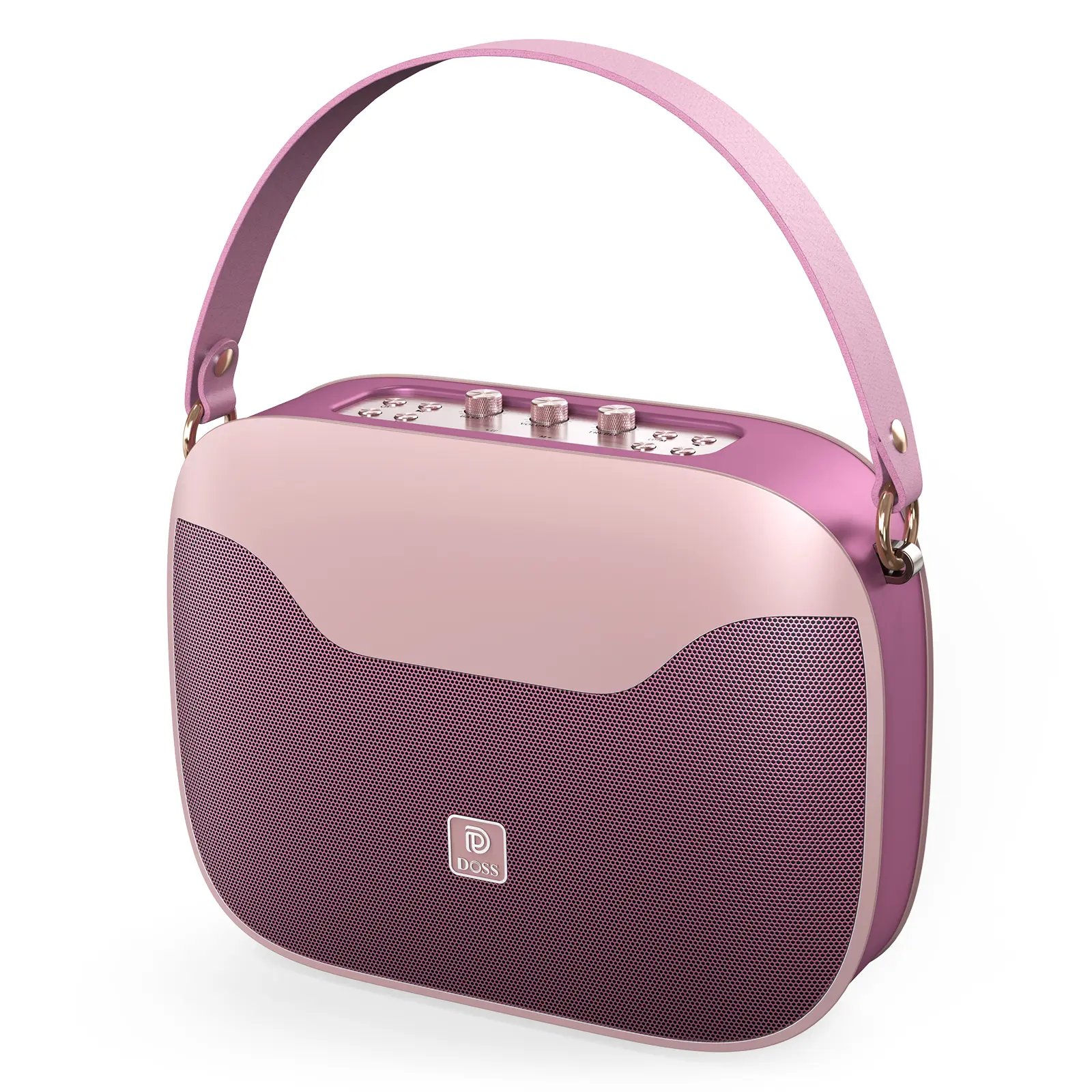 DOSS SoundBox H100 Bluetooth Multifunctional Wireless Stereo Bass Speaker - 50W Immersive Audio, 24H Playtime, USB Rechargeable, Built-in Strap, Button-Controlled, Portable, Smartphone Compatible Bluetooth Amplifier, Pink, Outdoor Use, Father's Day Gift,