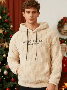 Men's Plaid Fleece Long Sleeve Hoodie, Letter Embroidered Pullover, Soft Warm Classic Casual Sweatshirt for Home, Streetwear, Fall Winter, Perfect Christmas Gift
