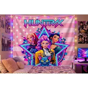HUNTRX Inspired Girl Group Fan Art Flag – K-Pop Style Anime Poster Banner, Pink USA Aesthetic Room & Wall Decor