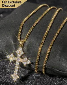 New Christian Cross Necklace for Women! Hypoallergenic Cubic Zirconia, Elegant Christian Faith GiftMini Sparkling CZ Stone Slant Cross Pendant lced Out HipHop Titanium Steel Chain -Perfect Christmas Gift forMom & Gifts for Girlfriend Real Gold Jewelry