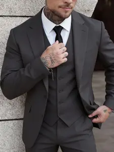Men's 3-Piece Business Outfits Suits Set One-Button Notch Lapel Blazer, Vest & Trousers, Wedding & Formal Business Groom Attire & Casual Party