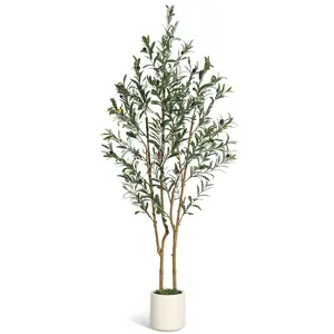 5FT/7FT Artificial Olive Tree Indoor with Planter, Faux Silk Plant Real Wood Trunk & Lifelike Fruits, Fake Potted Plants for Home Office Living Room Decor, Ceramic, Decorative