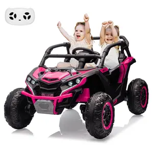 GARVEE 24V 4WD Quad-Motors 2-Seater Kids Ride On ATV Electric UTV Toy Car (Ages 3+), Battery-Powered Off-Road Vehicle with Remote Control, Rose Color, LED Lights, Music