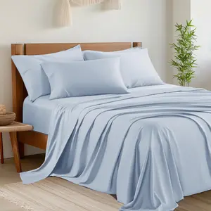 6 PCS Soft Full Sheets Sets Breathable & Cooling Hotel Luxury,1 Flat&1 Fitted Sheet&4 Pillowcases All Around Elastic for a Snug Fit, Durable Bedding Ideal for Hotels,Dorms,Bedroom ( King)