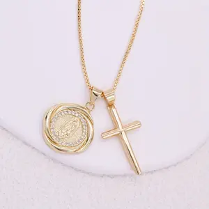 Virgin Mary Cross Necklace with Zircon Women's Simple Fashion Pendant Necklace