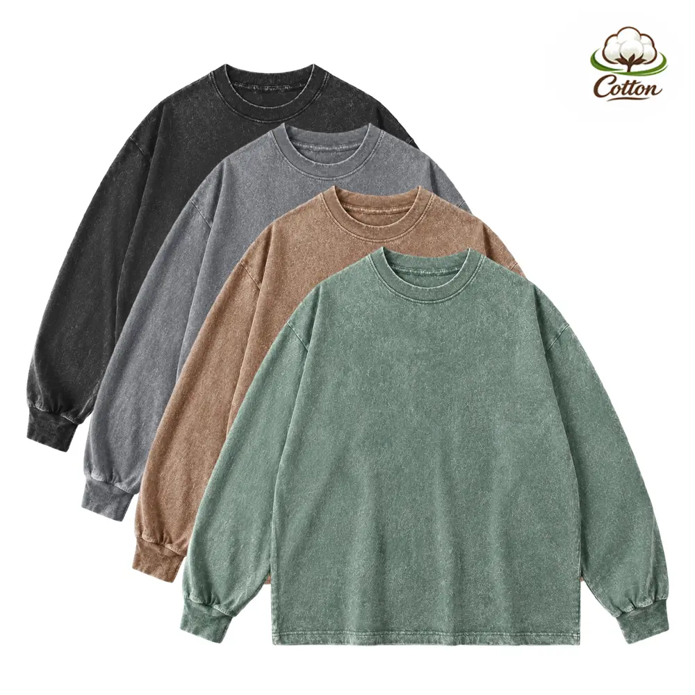 Men’s 4-pack acid-wash distressed cotton long-sleeve crewneck sweatshirt T-shirts, athletic sweatshirts, crewneck long-sleeve T-shirts,back to school,back to school shopping
