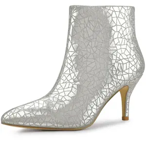 BLISSFUL STEP Pointed Toe Sparkly Stiletto Heels Ankle Boots