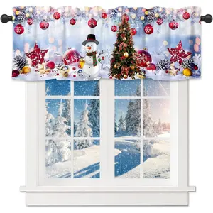 Christmas Window Valances Snowflake Snowman with Christmas Tree Valance Kitchen Curtains with Rod Pocket Red Black Buffalo Plaid Window Treatments Short Curtain Panels Decor 54" X 18"