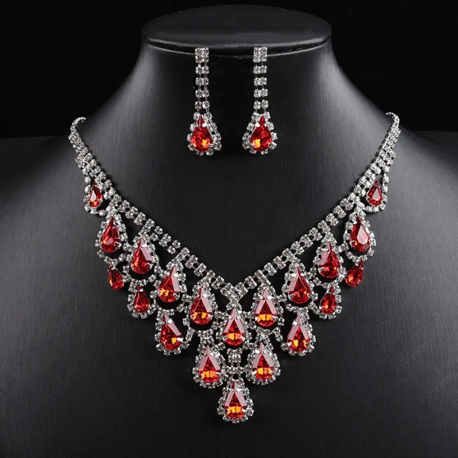 Premium Geometric Water Drop Fringe Diamond-Set Collarbone Chain, Matching Jewelry Set – Temperament Fashionable Elegant Accessory, Free Shipping, Mother’s Day Gift Idea Jewellery Glamour Set