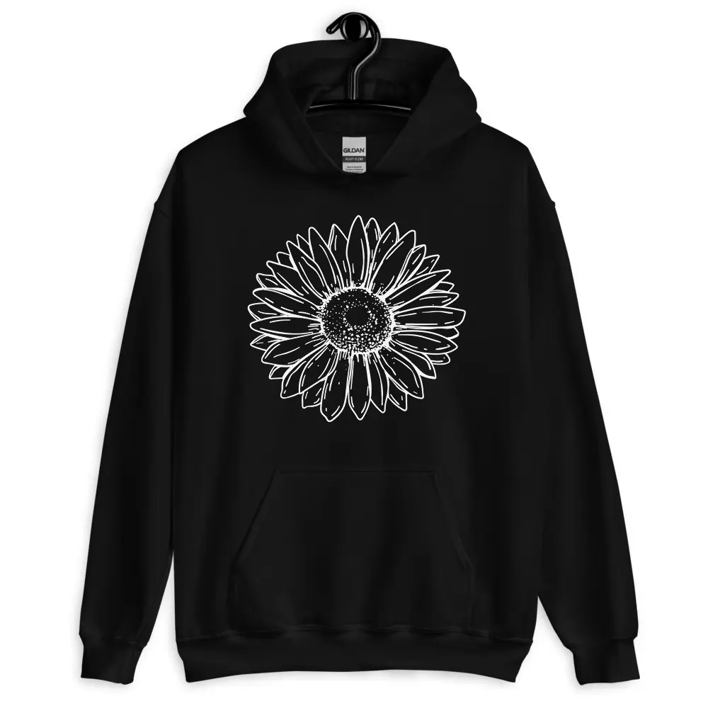Daisy Hoodie Women, Cute Flower Sweatshirt, Mothers Day Gift, Floral Shirt Gift, Birth Month Flower, Gift For Sister, Daisy Women Hoodie, Flower Top, White Outline Unisex Hoodie Fabric Womenswear
