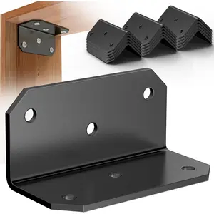 15 count L Brackets Corner Brace 4''x2''x2'' Galvanized Medium L Angle Bracket Iron Heavy Duty L Angle Steel Braces Joint Fastener Brackets Screws for  Shelves,Furniture,Cabinet,Frame,Fence (Black)