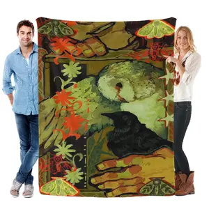 Mystical Owl & Raven Blanket | Your New Cozy Witchy Companion  Dark Academia Owl & Crow Throw | Botanical Witchy Blanket Gothic Forest Creature Cozy Throw | Vintage Owl Art Mystical owl and raven design surrounded by flowers, moths, and stars