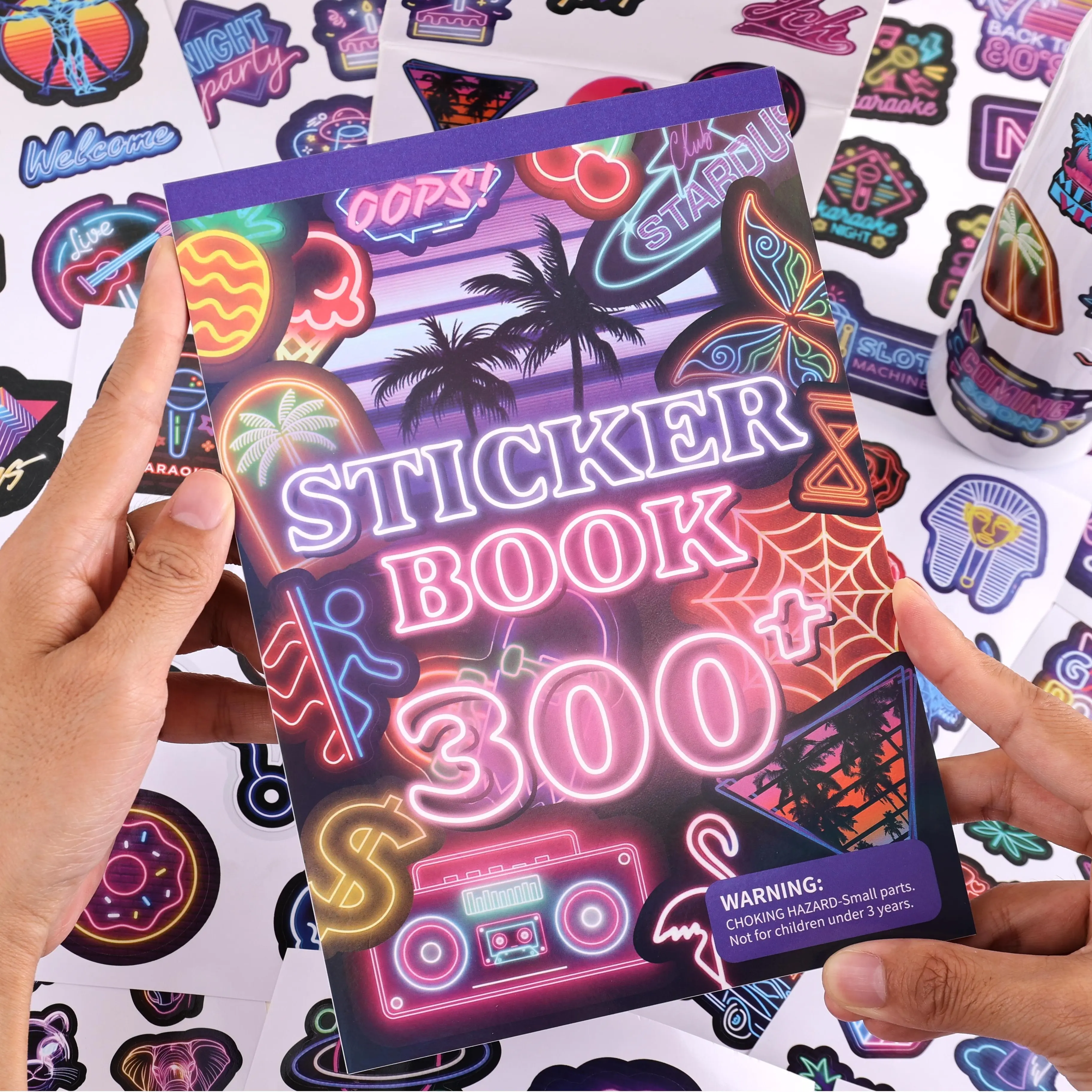 Funky Vibrant Neon Colors Scratchproof Stickers Book (300+ Pieces) for Adults - Easy Peel DIY Scrapbooking & Stamping Supplies, Decals for Cars, Laptops, Luggage