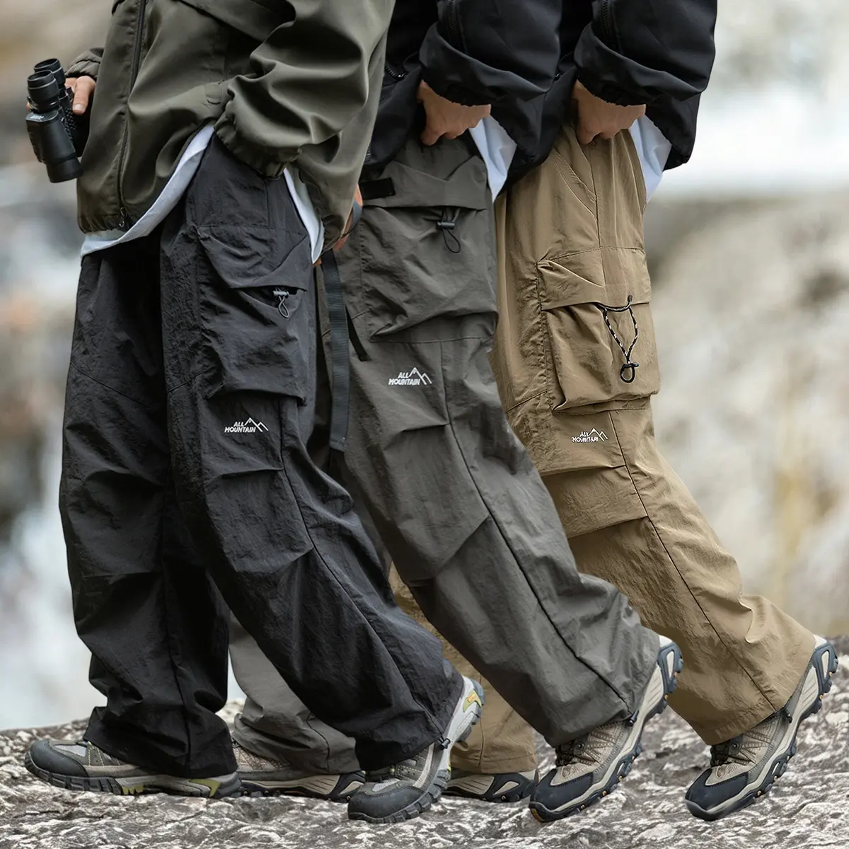 3-pack men’s multi-pocket loose cargo pants, breathable quick-dry outdoor workwear for hiking and camping, wide-leg design suitable for mountaineering, fishing, and everyday streetwear; men’s clothing, men’s hiking pants fit sport pant