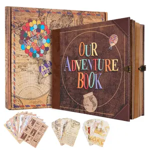 Our Adventure Book Scrapbook Photo Album 8.9x7.7inch Retro Style 146 pages Embossed Letter Cover Travel Diary Journal Scrap Book Kit Decor Gifts for Christmas/ New Year/ Mother's Day/ Valentine's Day/ Women's Day/ Easter