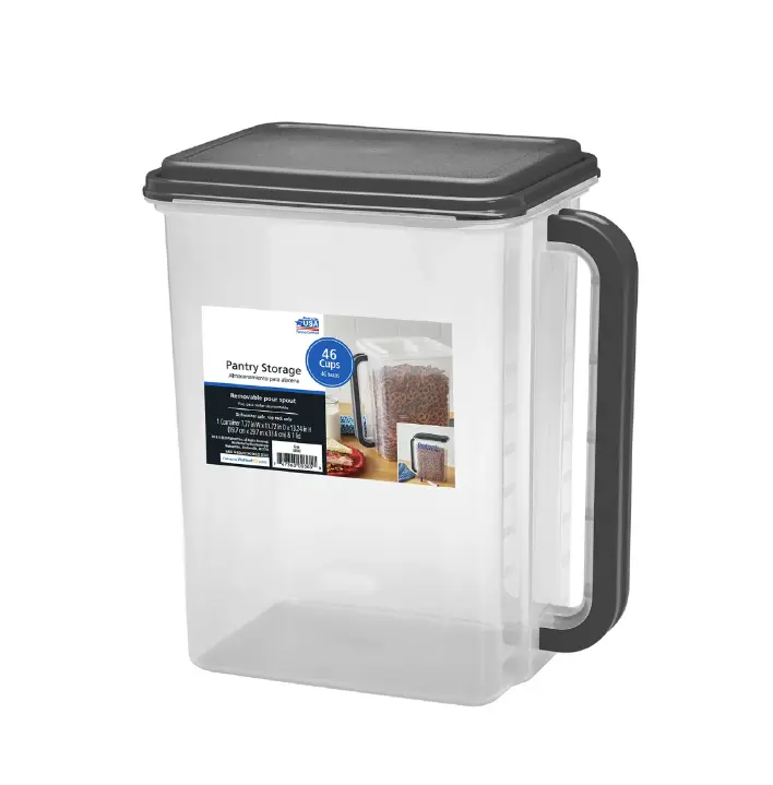 46-Cup Large Pantry Storage Container with Dark Gray Lid & Handle – Bulk Dry Food Keeper for Cereal, Rice, Flour, Pasta & Kitchen Organization