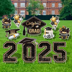 Large 11 count Graduation Yard Signs Class of 2025, Congrats Grad Outdoor Lawn Yard Sign with Stakes Graduate Decorations Yard Decors for College High School Party, Black and