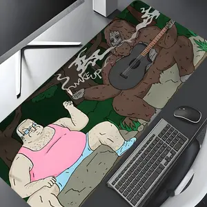 Funny Bigfoot Guitar Cartoon Design Large Gaming Mouse Pad, Aesthetic Desktop Protection Pad, Desktop Accessory, Office Accessories, Desk Decor, Washable Rubber Pad Non-Slip Lock Edge Multi-Size Suitable For Home Office, Good Gift for Family and friends