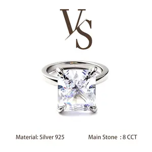 [Venus Jewelry] Lab Created Gemstone 8 CCT Radiant Cut Solitare Band Solid Silver 925 Sterling Ring