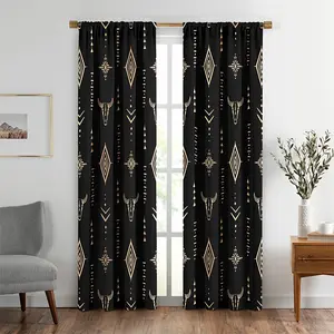 2pcs Western Curtains, Southwest Tribal Aztec Bull Skull Cowboy Theme Rustic Rural Western Boho Curtains for Bedroom Living Room Kitchen Farmhouse Decor Drapery Treatments