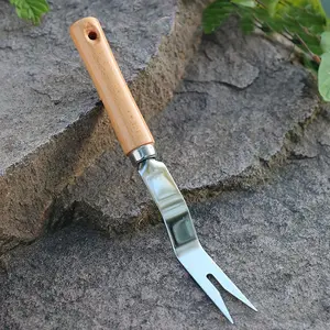 1pc Stainless Steel Weeding Fork, Wooden Handle Garden Hand Tool, Durable Lawn Weed Puller, Outdoor Yard Grass Root Remover, Gardening Planting Accessory