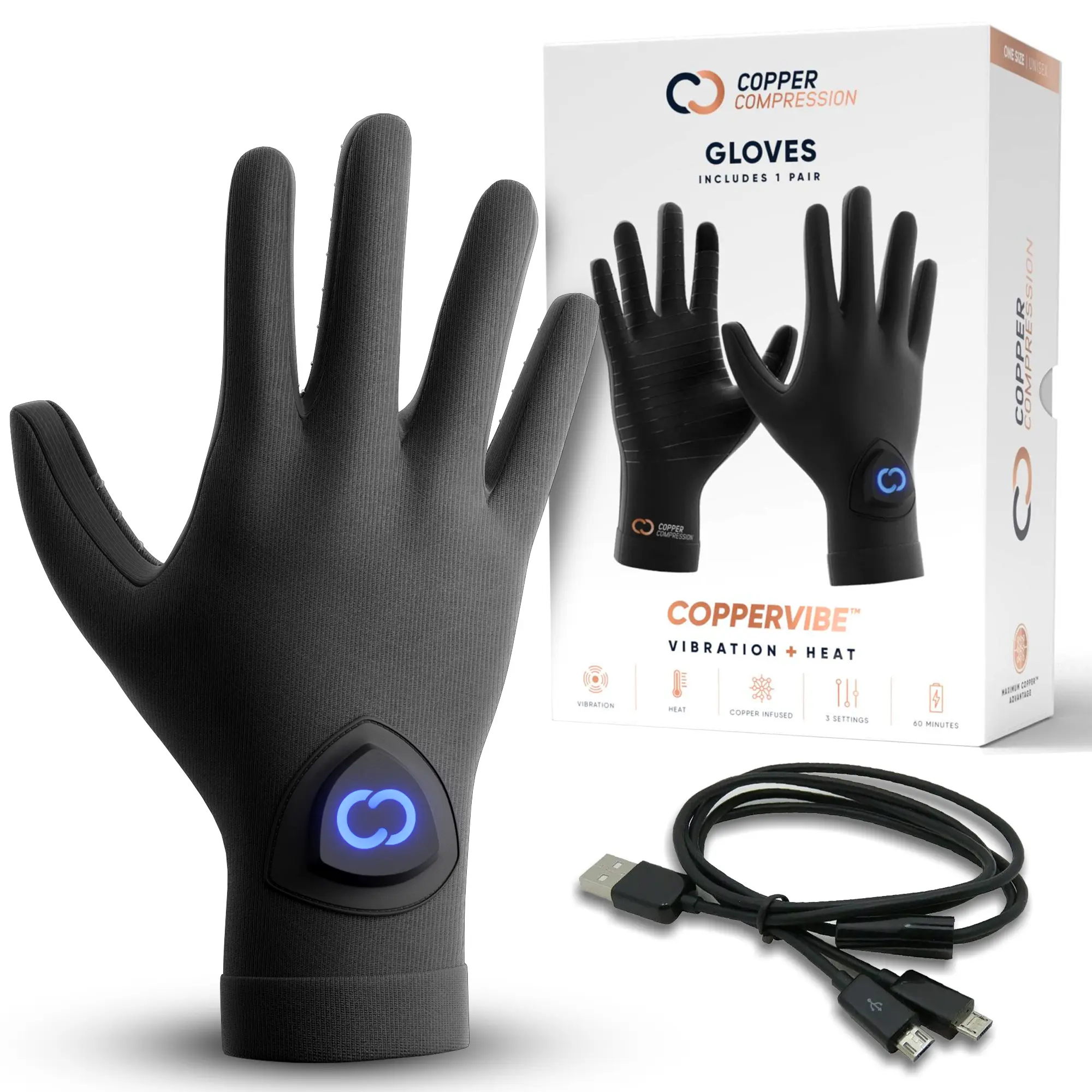 CopperVibe Vibration & Heat Gloves by Copper Compression | Heated Hand Massage