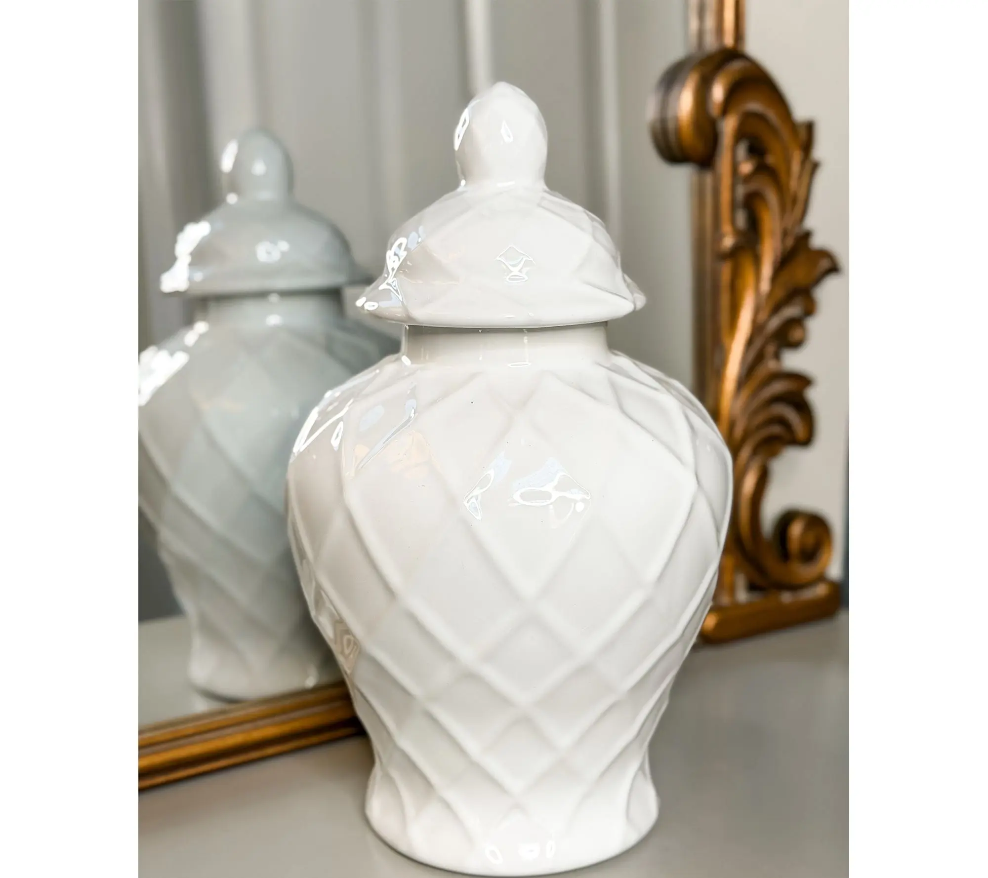 Simply Stunning Large Lattice Stoneware Urn by Janine Graff