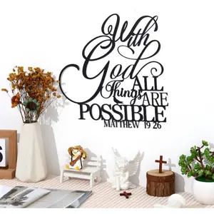 Being with God, Everything is Possible Metal Wall Decoration Black Religious Scriptures Large Christian Wall Art Bible Scriptures Wall Decoration Living Room Kitchen