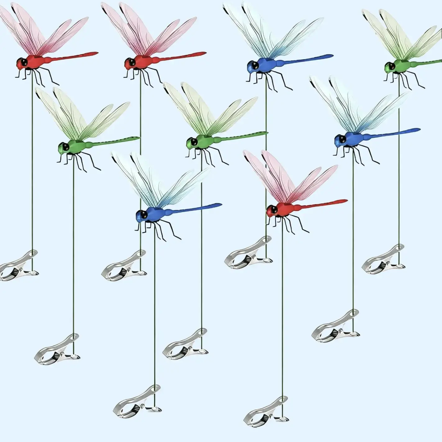 3D Dragonfly Garden Stakes Decor with Dragonfly-Clips, Multi-Pest Deterrent for Deer & Birds, Indoor-Outdoor Specialty Garden Tool