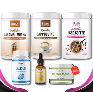Bella All Natural Bone & Balance Bundle: Calcium + D3 K2 Drops + Probiotic Coffee Trio + FREE Detox Mask
