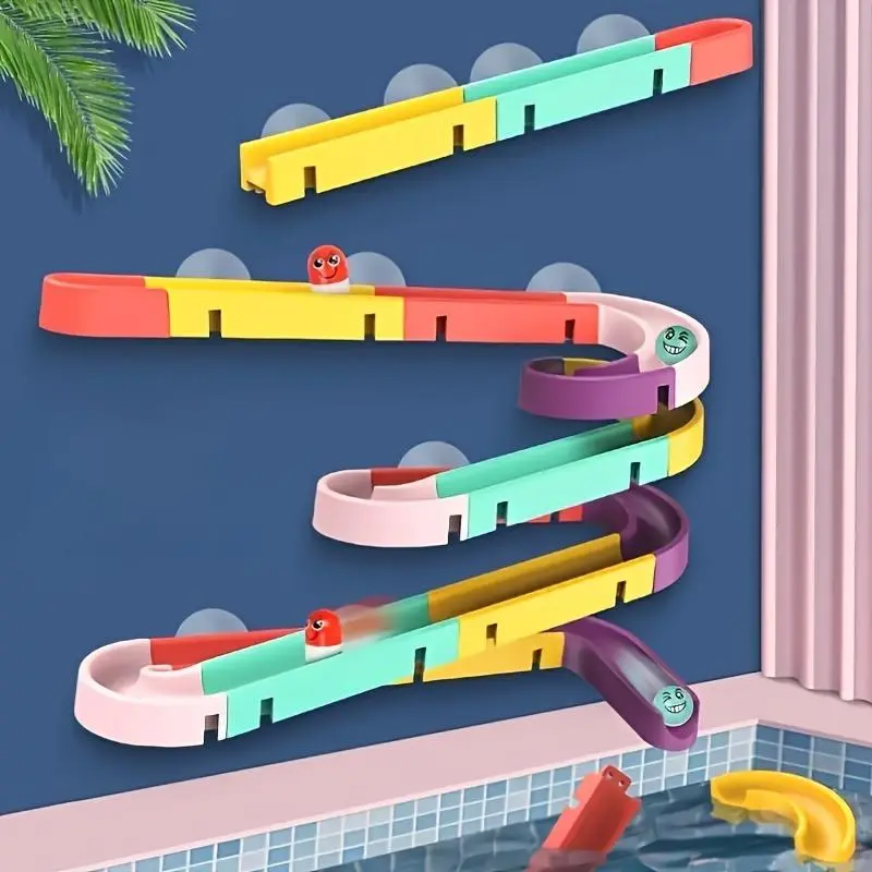 Bathroom Track Toy Set, 1 Set Non-electric Plastic Water Slide Game with Rolling Ball, Creative DIY Assembled Pipe Building Blocks for Toddlers Play, Gift, Sensory