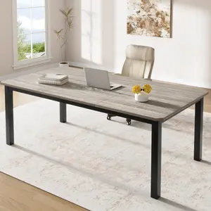 Garvee Long Solid Wood Dining Table for 6 to 8 People, Industrial Modern Kitchen Table with Heavy-Duty Metal Legs, Easy Assembly Large Dining Room Table for Family Gatherings