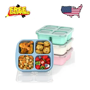 Bento Snack Boxes Containers (4 Pack) 4-Compartment (Wheat(Green/Blue/PK/Beige))