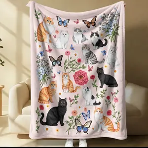 Cute Cat Flannel Blanket, Animal Blankets, Soft Comfortable Small Blanket, Lightweight for Home Office Sofa Camping, Warm Nap Blanket, Cat Lover Gift