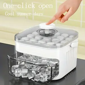 Press-Type Cube of Ice Molds, for Homemade Ice Cubes, Large Capacity Storage, Suitable for Home Mini Cube of Ice Molds with Lid, Double-Layer Ice Storage Box, Integrating Ice Making And Storage