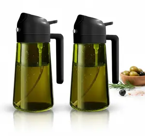 Premium 2 Count 2 in 1 Glass Oil Sprayer for Cooking 16oz/470ml Light-Blocking Dark Olive Oil Dispenser Bottle for Kitchen Food-Grade Oil Mister for Air Fryer BBQ Tin tiktokshopspringglowup